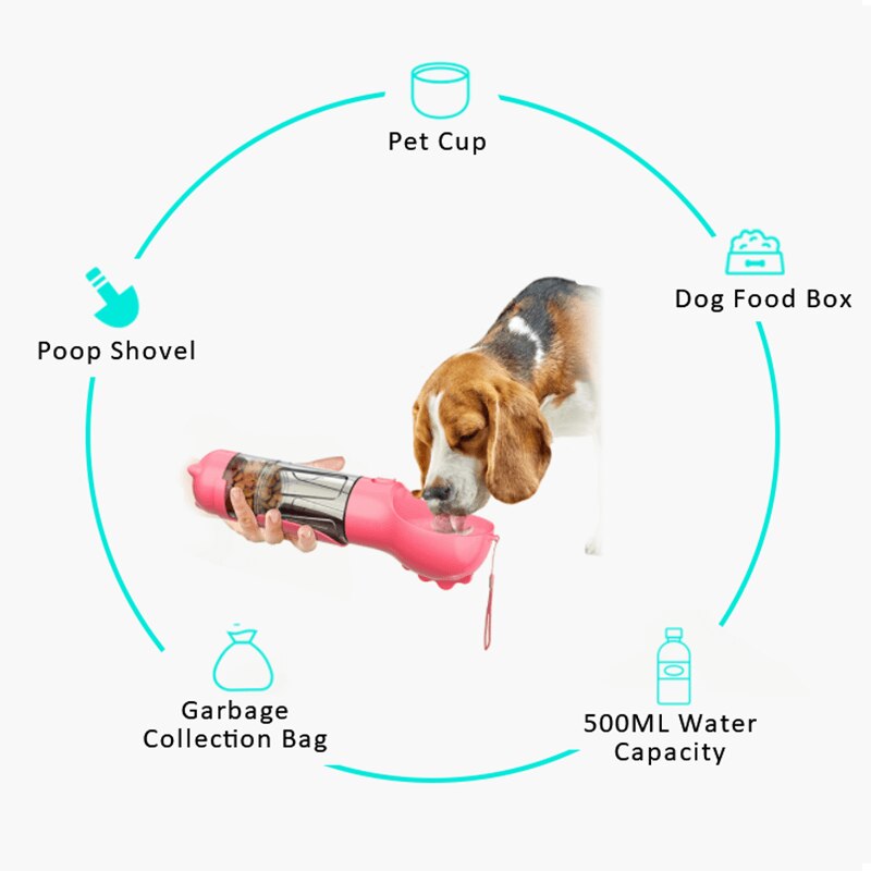 500ML Portable 4 in 1 Multifunctional Pet Carry-on Bottle
