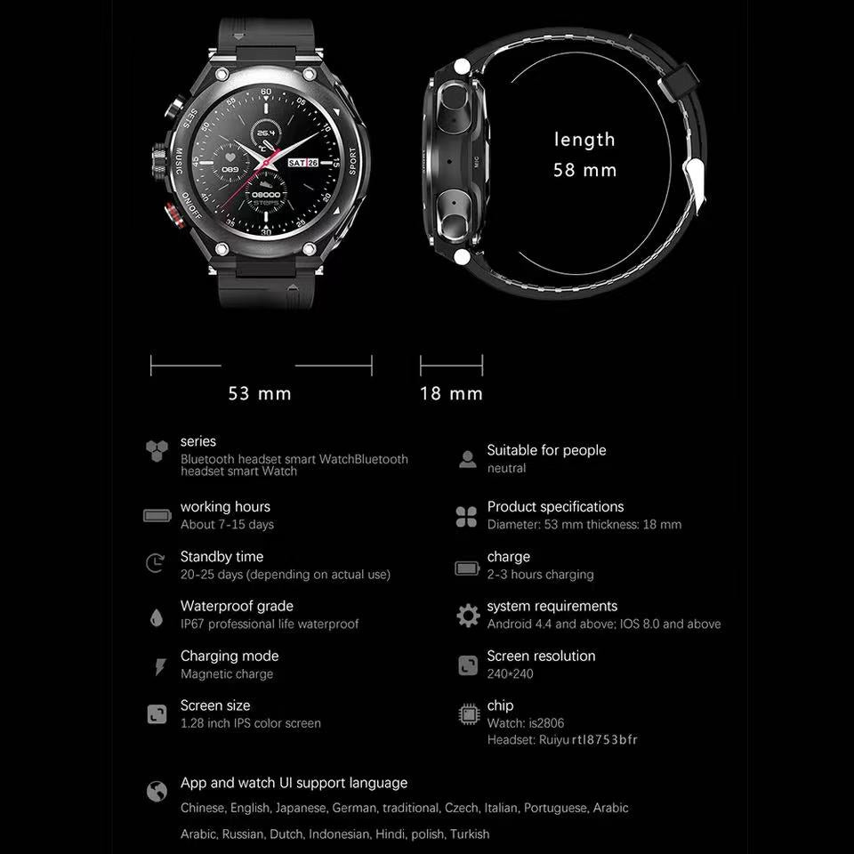 2 in 1 Smart Watch with Wireless Earphones